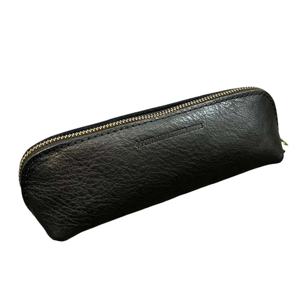 Portland Leather Goods Sidekick Pouch Pencil Case Black Pebbled Leather Zipper